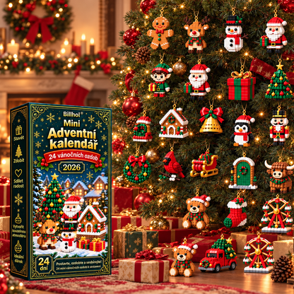 Billhol® Mini adventní kalendář s 24 vánočními ozdobami | 24 jedinečných vánočních modelů k sestavení, včetně háčků – ideální na vánoční stromečky, věnce a další vánoční dekorace 🐮