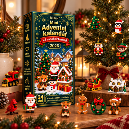 Billhol® Mini adventní kalendář s 24 vánočními ozdobami | 24 jedinečných vánočních modelů k sestavení, včetně háčků – ideální na vánoční stromečky, věnce a další vánoční dekorace 🐮